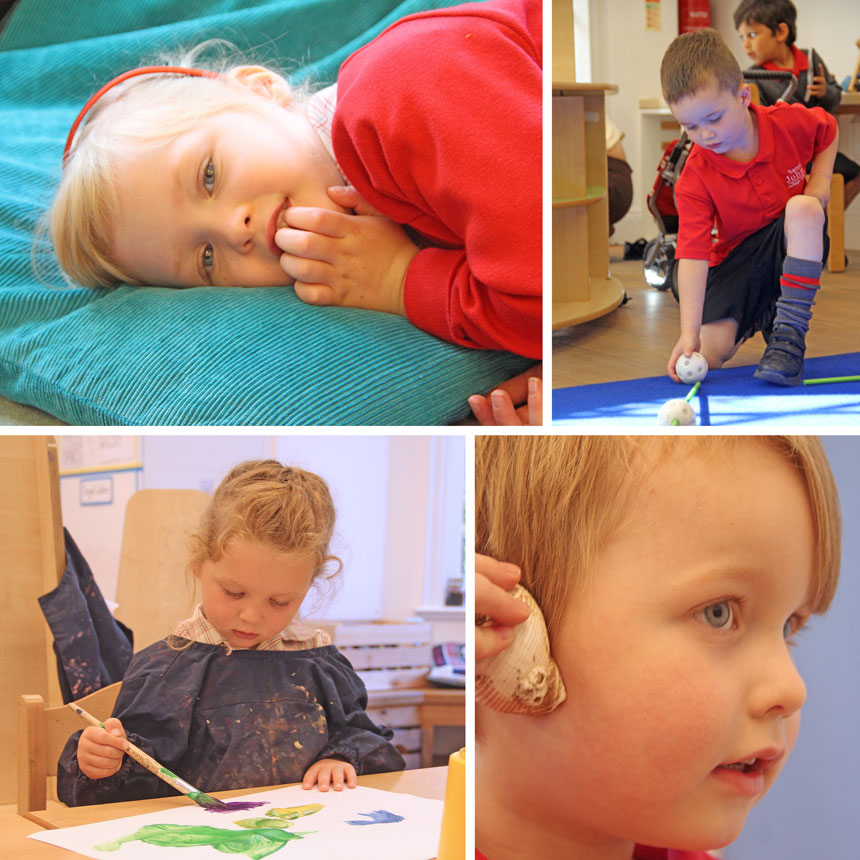 4 photos of children playing