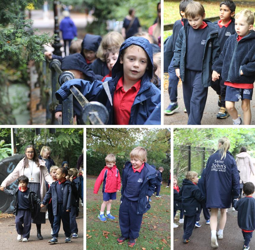 children outside walking by a river
