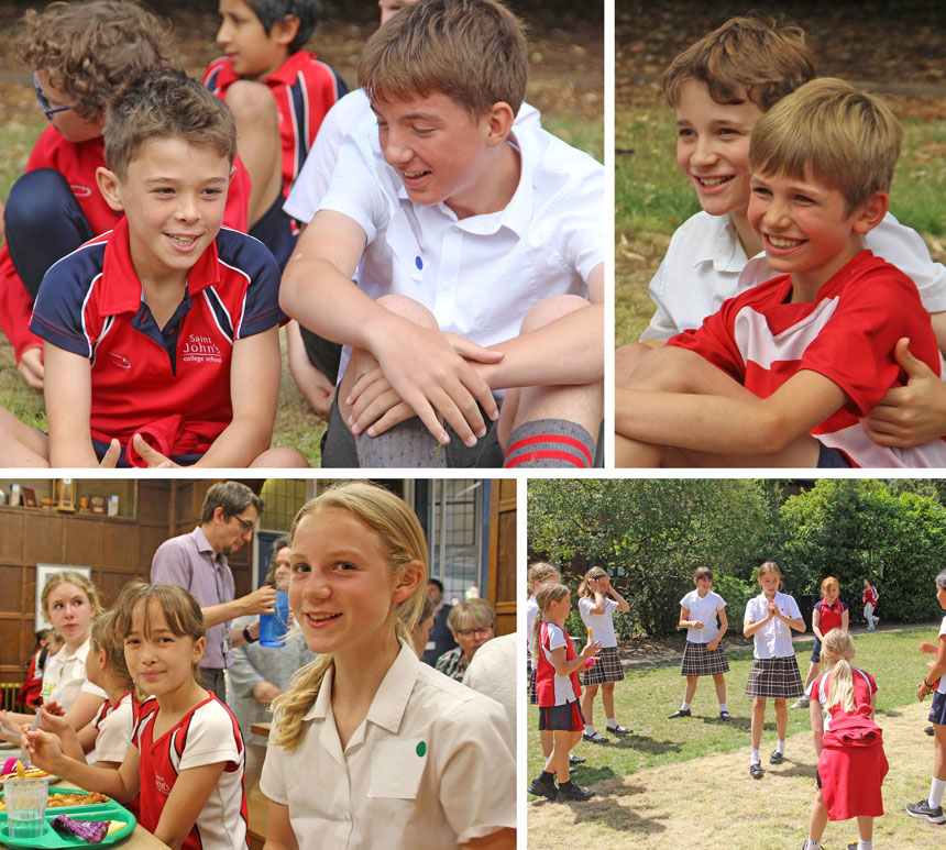 4 photos of children of various ages happy at school