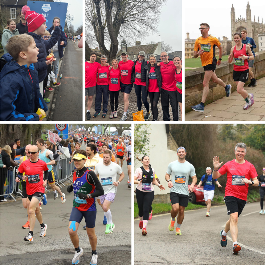 runners running through cambridge and supporters cheering