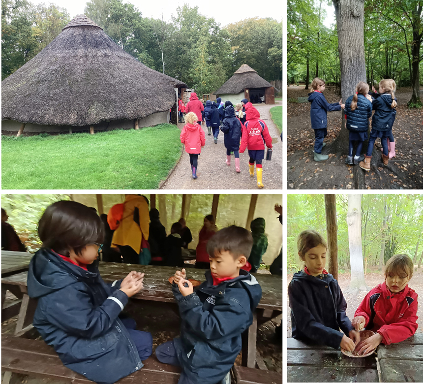 children walking around an iron age fort