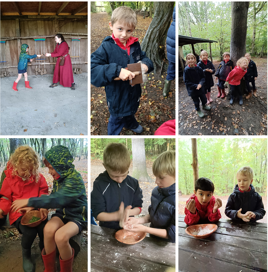 children walking around an iron age fort
