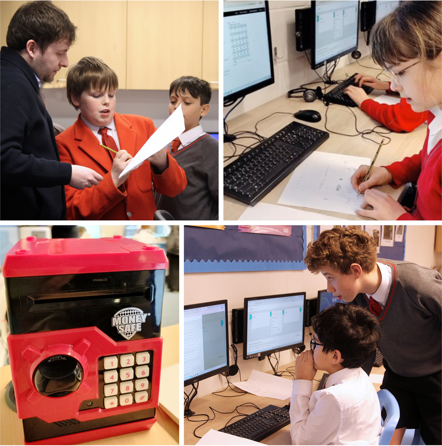 children in a classroom working at computers