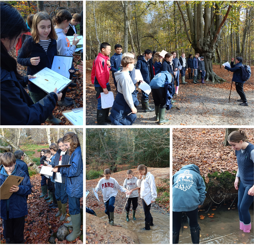 children outside by a river