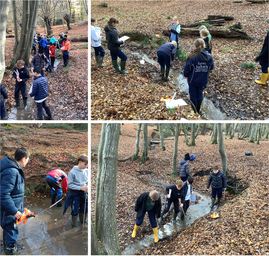 children outside by a river