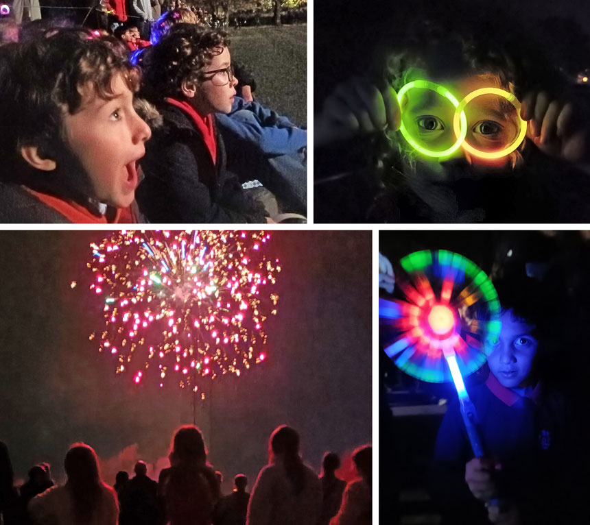 4 photos of children enjoying fireworks