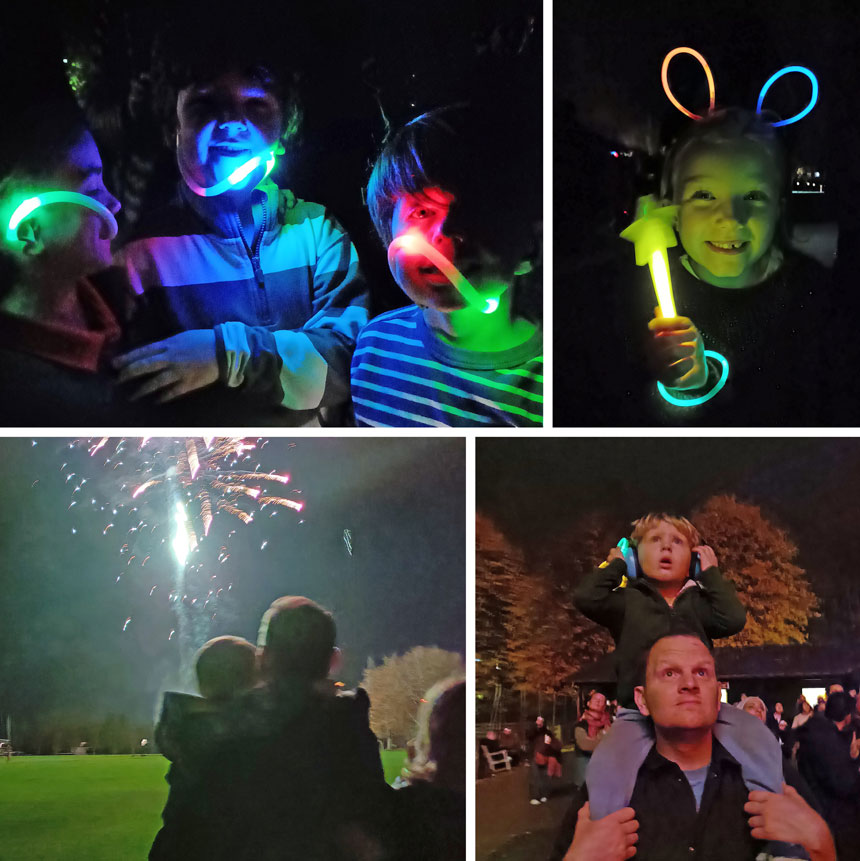 4 photos of children enjoying fireworks