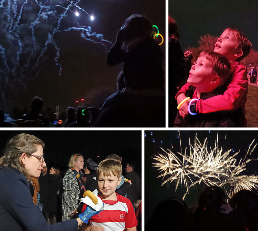 4 photos of children enjoying fireworks