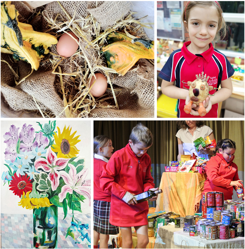 children looking at harvest produce