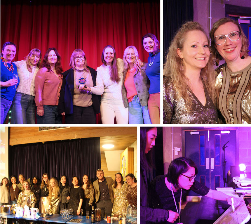 4 pictures of people enjoying a quiz