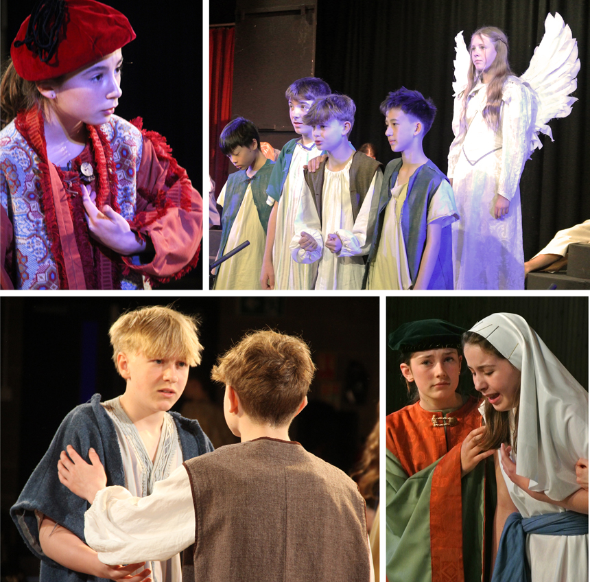 children acting on stage in costume