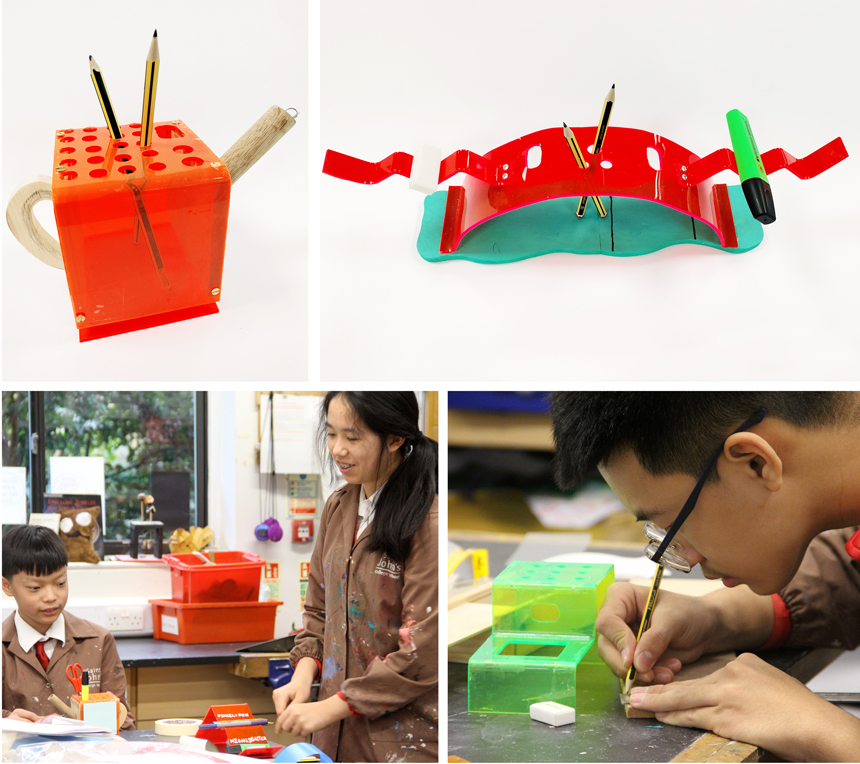 children presenting their design project on pen tidies in a classroom