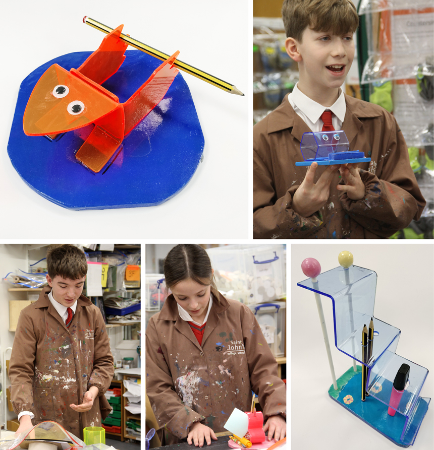 children presenting their design project on pen tidies in a classroom