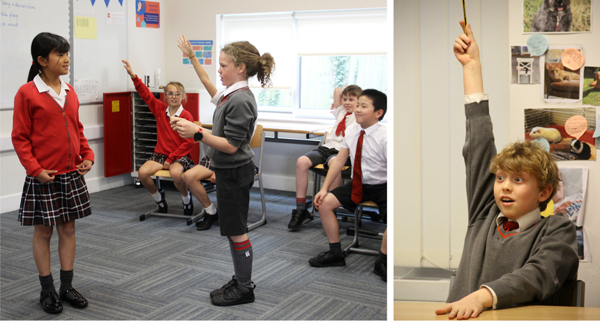 children having a conversation in a classroom