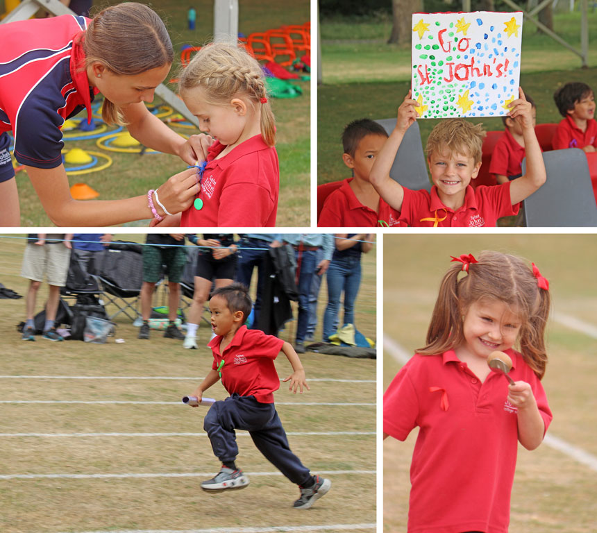 4 photos of children at Sports Day