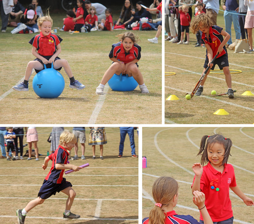 4 photos of children at Sports Day