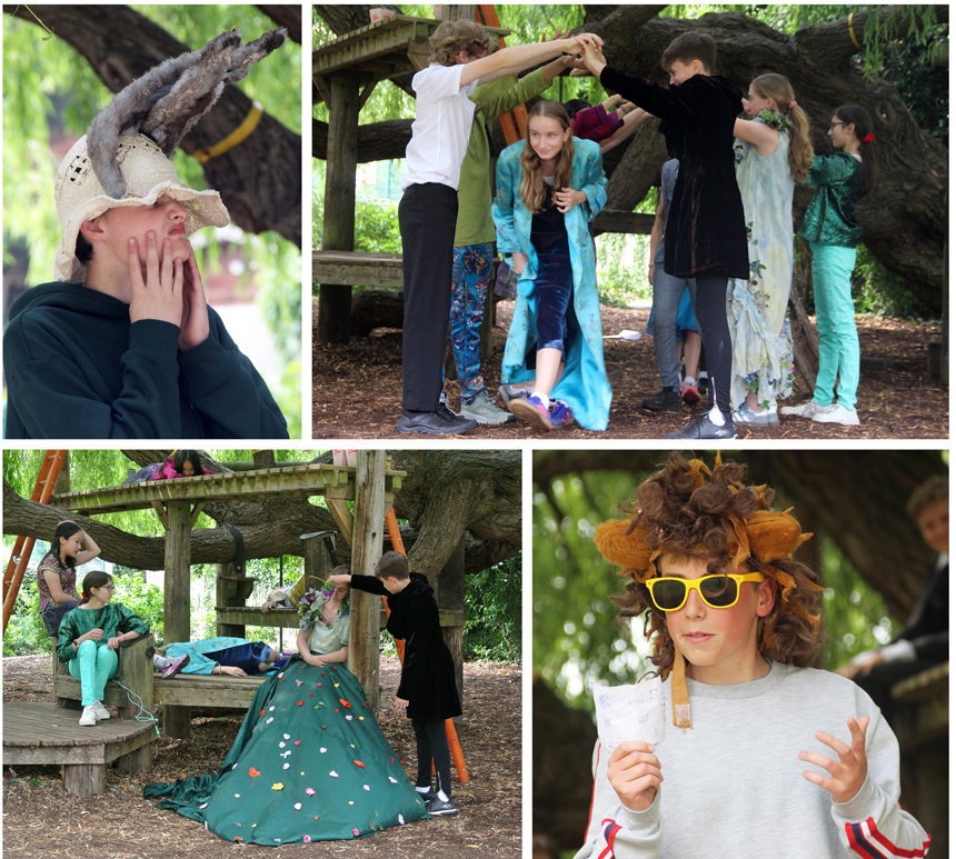 children performing shakespeare under the tree