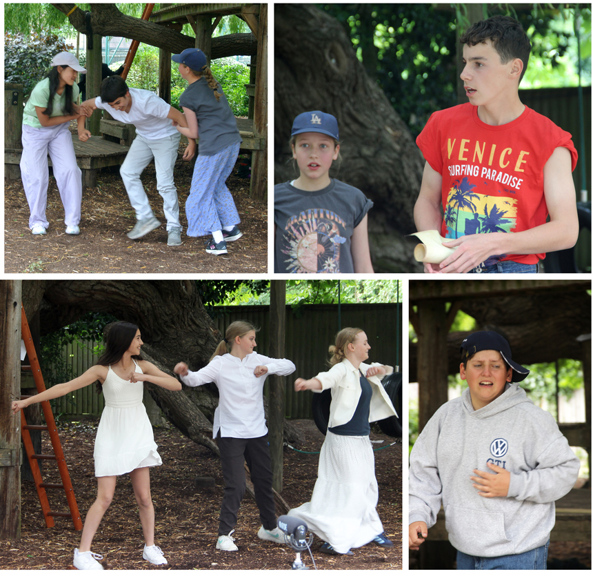 children performing under the willow tree