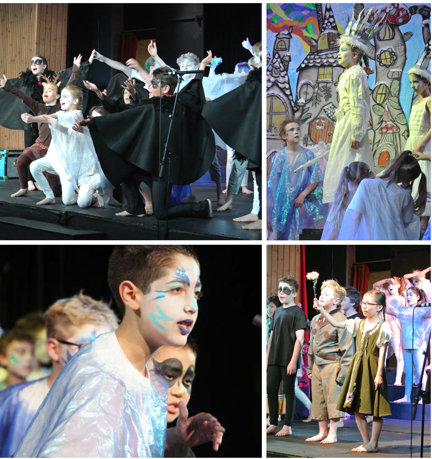 children performing snow queen on a stage
