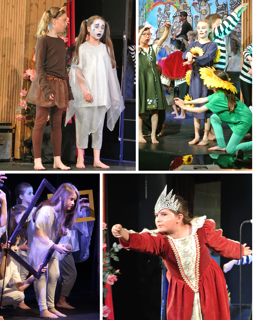 children performing snow queen on a stage