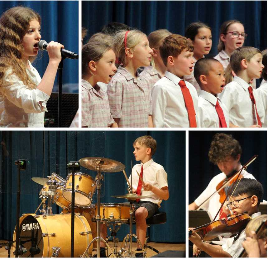 children performing and playing instruments on stage