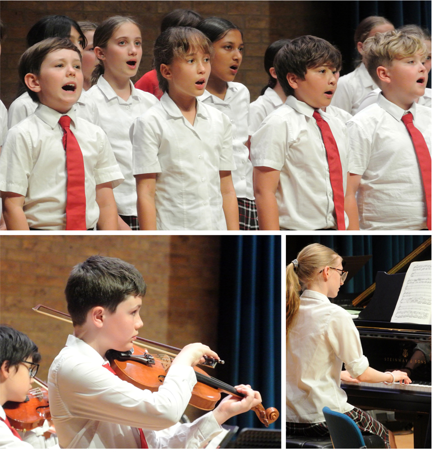 children performing and playing instruments on stage