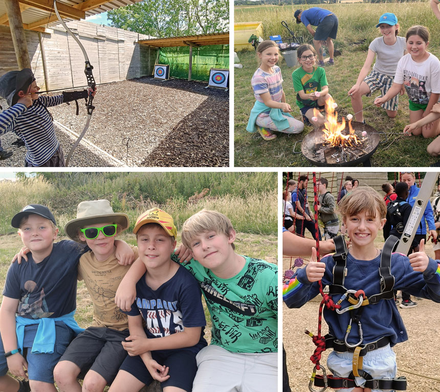 4 photographs showing children on an  adventure trip