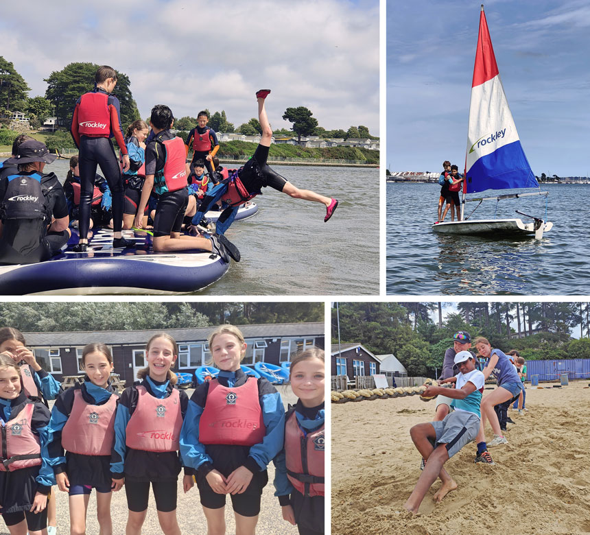 4 photographs showing children on an  adventure trip