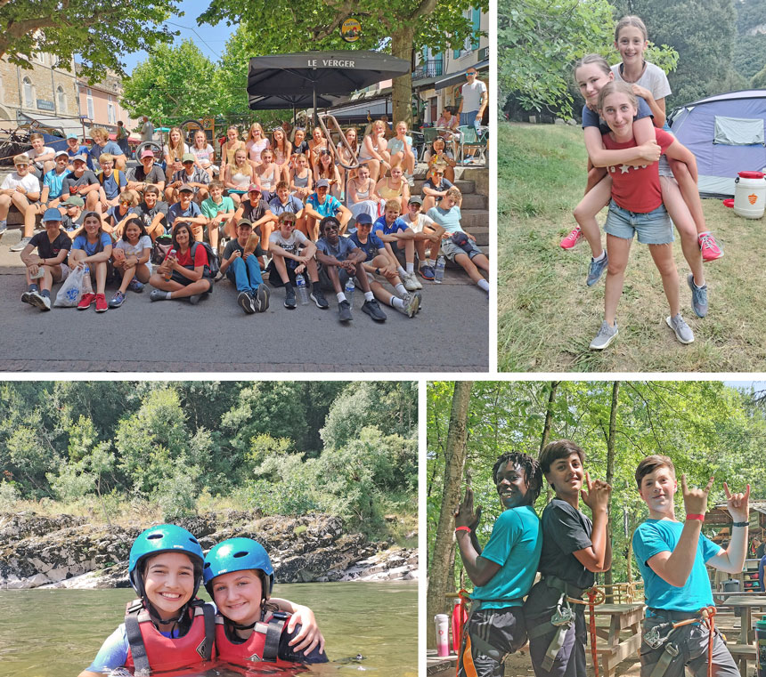 4 photographs showing children on an  adventure trip