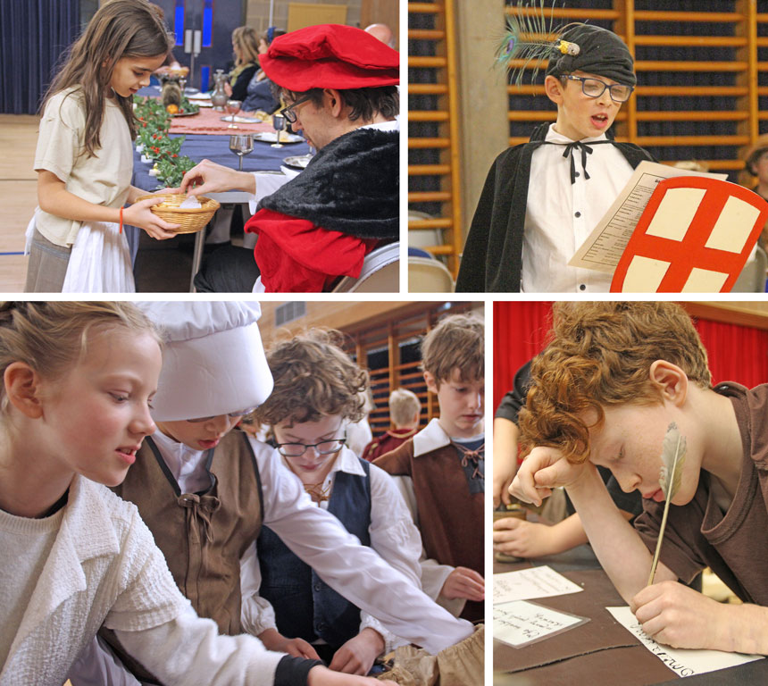 4 photos of children dressed as Tudor
