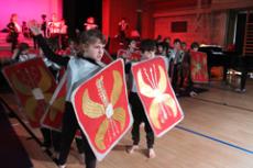 Students in Roman clothing